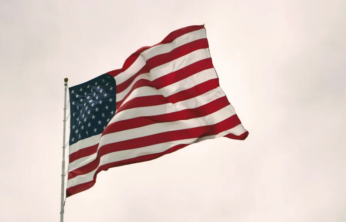 US Flag with sky background