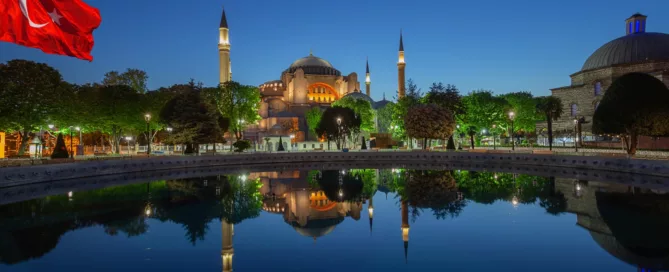 Hagia Sophia Mosque with Istanbul Flag