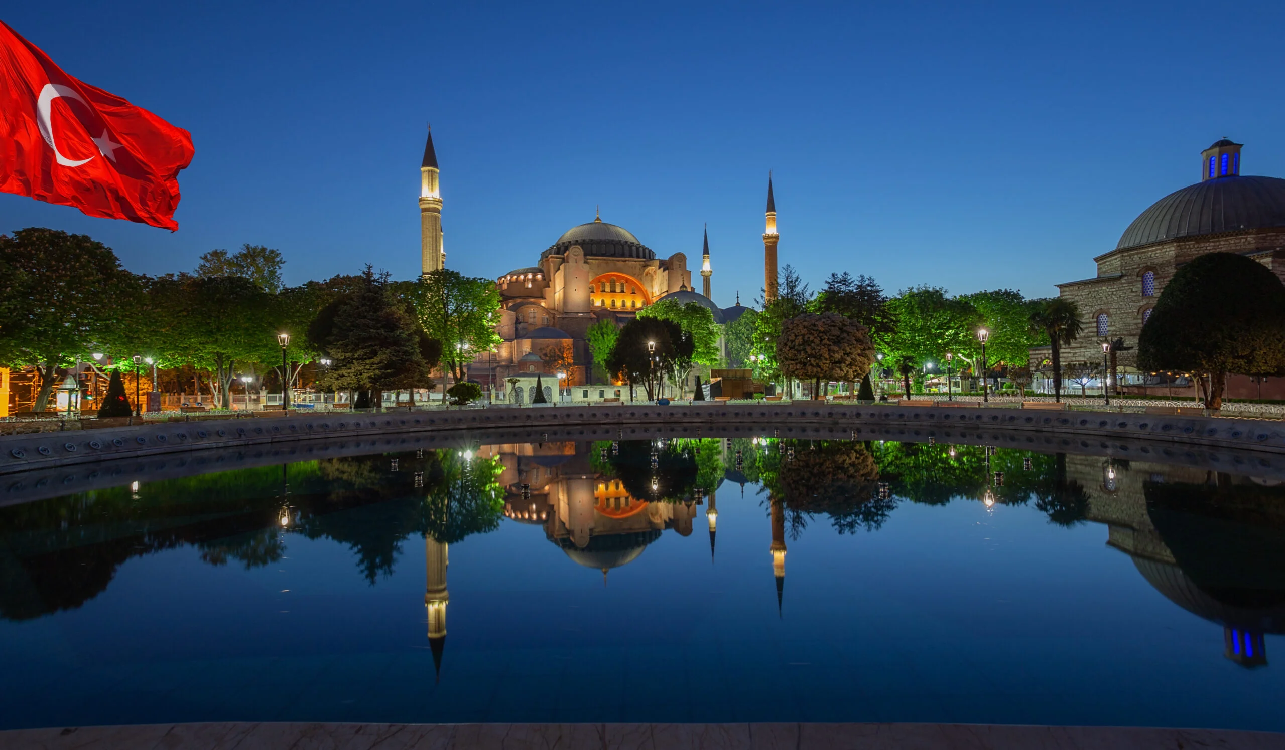 Hagia Sophia Mosque with Istanbul Flag