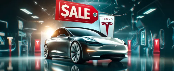 Tesla-electric-car-with-a-prominent-price-tag-indicating-a-significant-price-cut.-The-car-should-be-sleek-and-modern